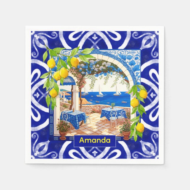 Guardanapo De Papel Azulejos de citrinos majolica do Mediterrâneo sici (Frente)