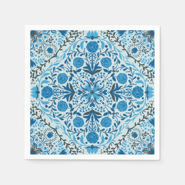Guardanapo De Papel Azulejos florais azuis (Frente)
