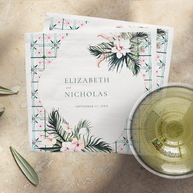 Guardanapo De Papel Azulejos Florais | Casamento Tropical Marroquino (Criador carregado)