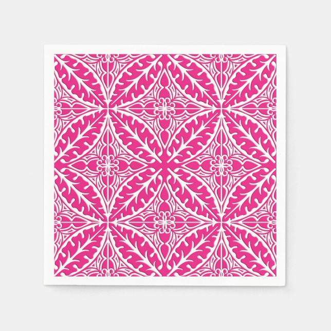 Guardanapo De Papel Azulejos marroquinos - cor-de-rosa fuchsia e branc (Frente)