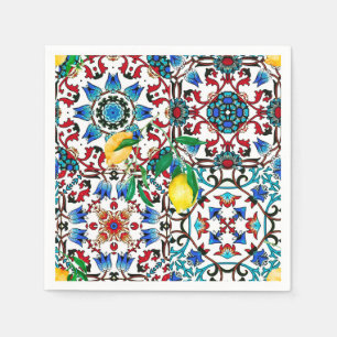 Guardanapo De Papel Azulejos mediterrânicos,mosaico,limão,arte de verã
