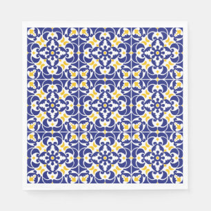 Guardanapo De Papel Azulejos mediterrânicos Padrão Azul e Amarelo