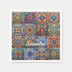 Guardanapo De Papel Azulejos mexicanos de amarelo-talavera-vermelho