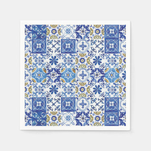 Guardanapo De Papel Azulejos Mosaico Mediterrâneo Azul Festa de Aniver