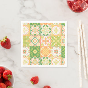 Guardanapo De Papel azulejos ornamentados em verde e amarelo