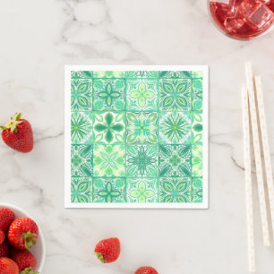 Guardanapo De Papel azulejos ornamentados em verde e branco