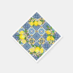 Guardanapo De Papel Azulejos Sicilianos do Mediterrâneo, limões de cit