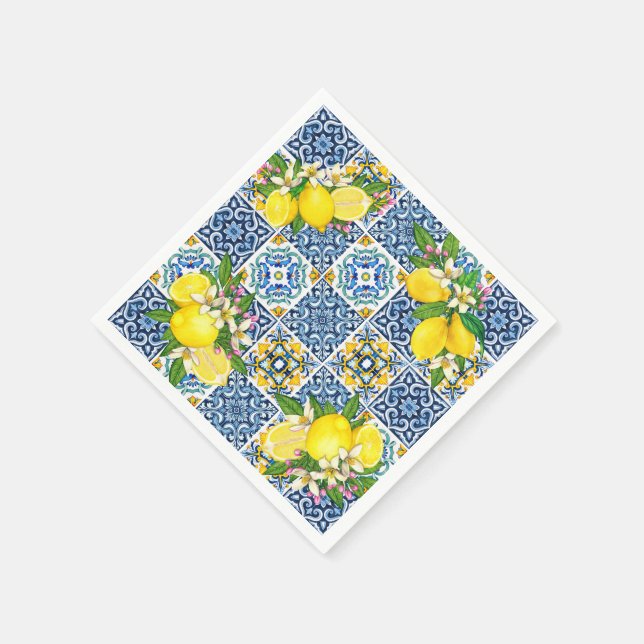 Guardanapo De Papel Azulejos Sicilianos do Mediterrâneo, limões de cit (Canto)