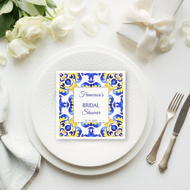 Guardanapo De Papel Azulejos Talavera azuis festa de casamento mexican (Talavera azulejo blue tiles vintage Mexican bridal shower monogram printed Napkins personalized deco)