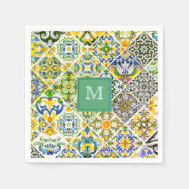 Guardanapo De Papel Azulejos verdes do Mediterrâneo Elegante