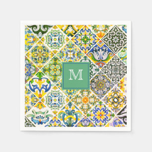 Guardanapo De Papel Azulejos verdes do Mediterrâneo Elegante