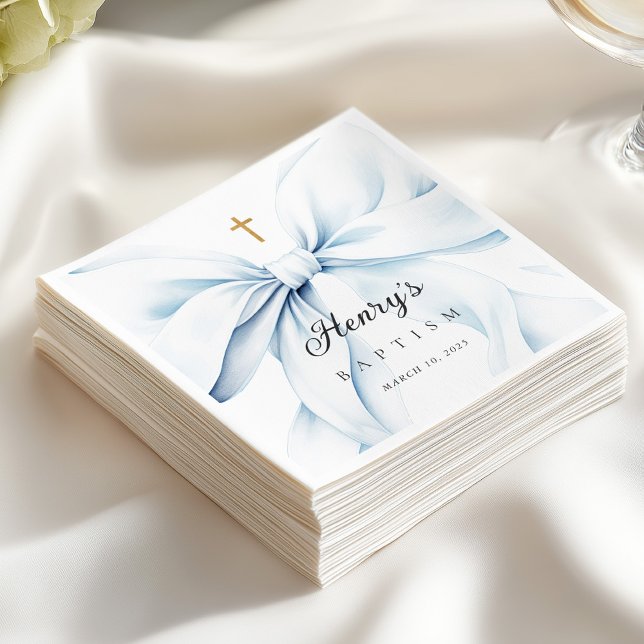 Guardanapo De Papel Baby Blue Bow Baptism  (Criador carregado)