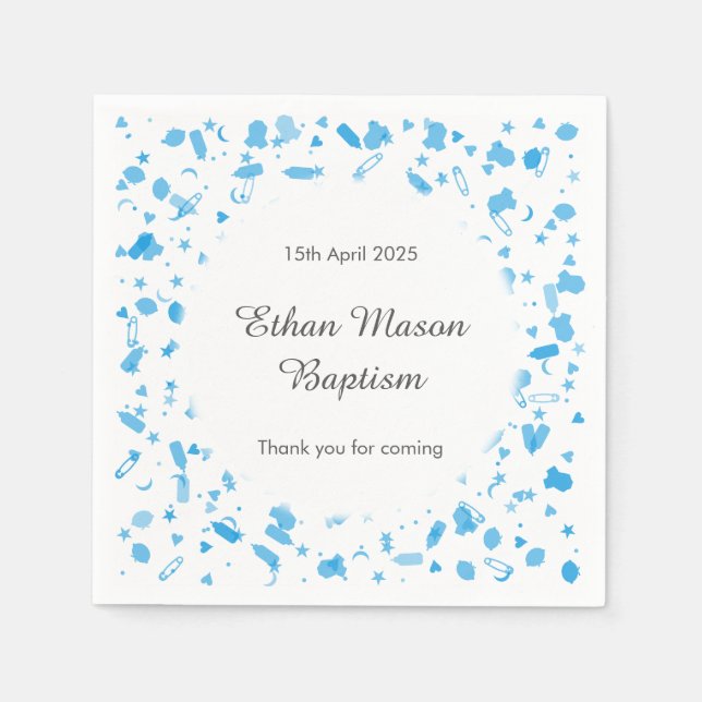 Guardanapo De Papel Baby Blue Confetti Baptism Christening (Frente)