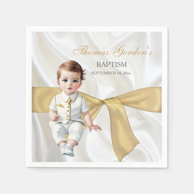 Guardanapo De Papel Baby Boy Baptism Christing Dourado Arco (Frente)