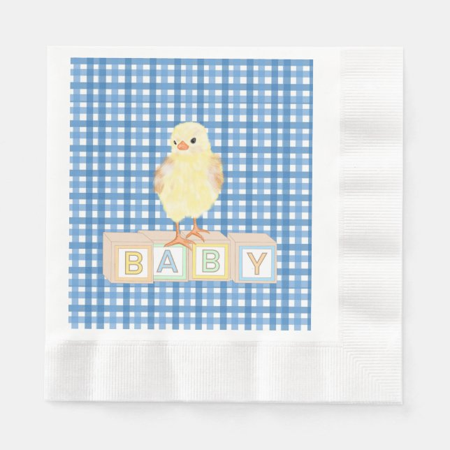 Guardanapo De Papel Baby Boy Little Pintinho Blue Gingham (Frente)