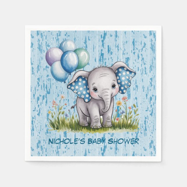 Guardanapo De Papel Baby Elephant and Wildflower Boy Baby Shower (Frente)