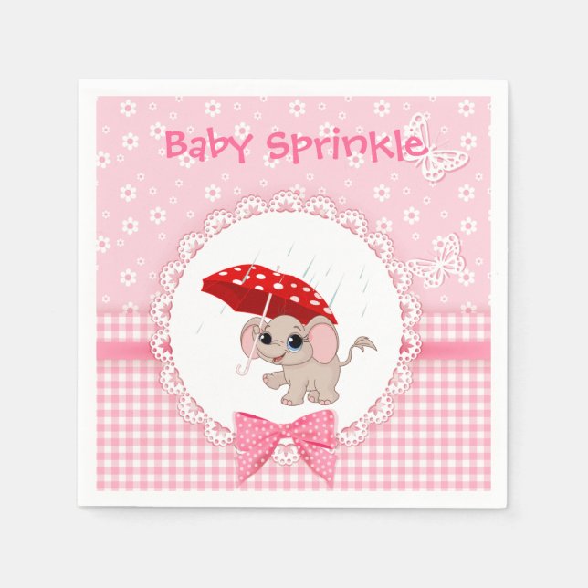 Guardanapo De Papel Baby Elephant Pink Baby Sprinkle Party Napkin (Frente)