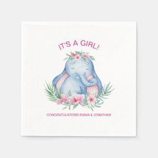 Guardanapo De Papel Baby Elephant Tropical Flowers Baby Girl Chá