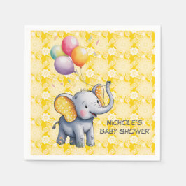 Guardanapo De Papel Baby Elephant Yellow Polka Dot Ears Baby Shower