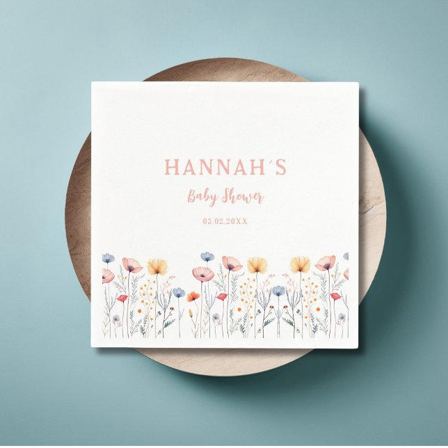 Guardanapo De Papel BABY! Flor selvagem fresco | Chá de fraldas branco (OH BABY! Fresh Wildflower | White Baby Shower Napkins with your name and date.)