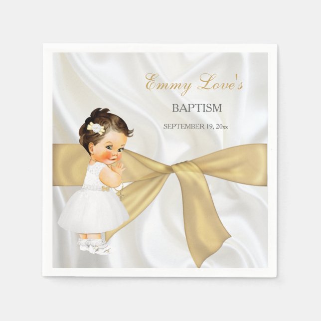 Guardanapo De Papel Baby Girl Baptism Christening Dourado Arco (Frente)