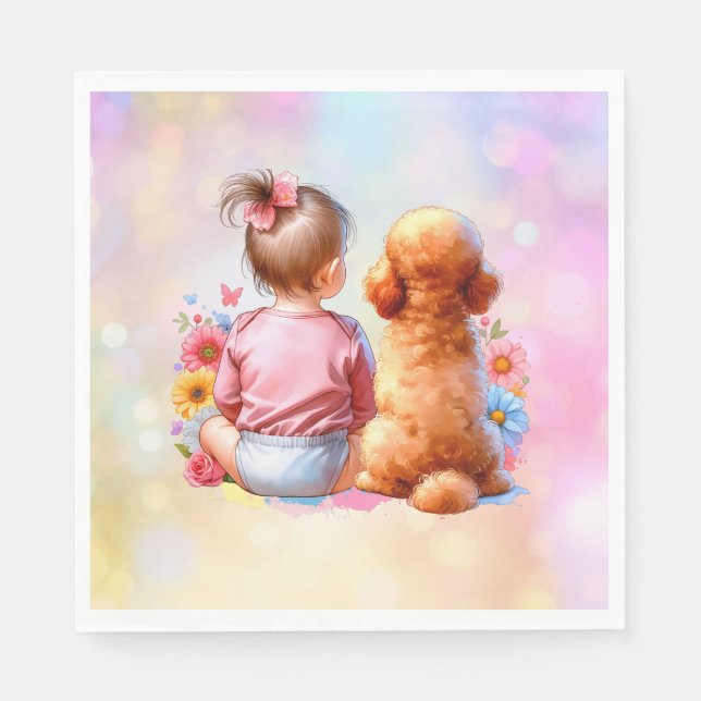 Guardanapo De Papel Baby Girl e Apricot Poodle (Frente)