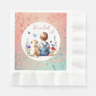 Guardanapo De Papel Baby Girl e seu Puppy É uma Moça-d-água