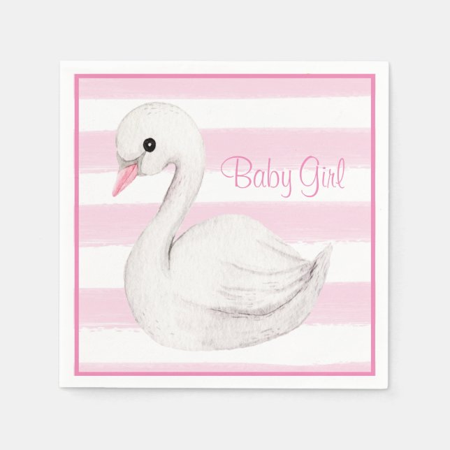Guardanapo De Papel Baby Girl Swan Girly Pink Script Chá de fraldas (Frente)