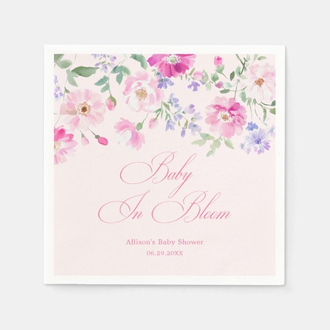 Guardanapo De Papel Baby In Bloom Pastel Pink Floral Baby Shower (Frente)