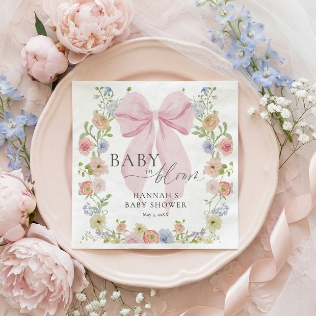 Guardanapo De Papel Baby in Bloom Pink Bow Baby Shower (Criador carregado)