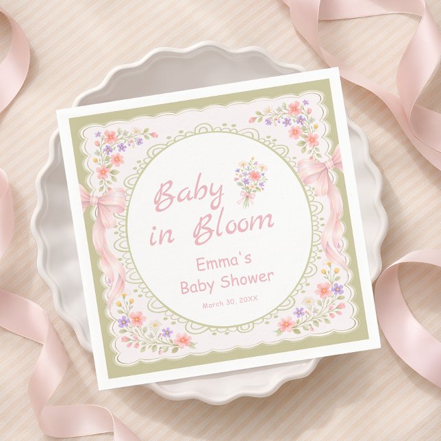 Guardanapo De Papel Baby in Bloom Wildflower Bow Baby Shower  (Criador carregado)