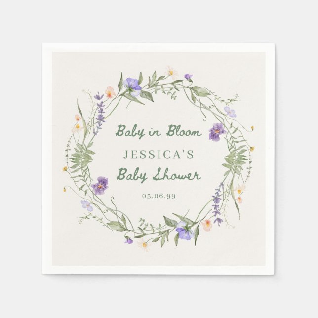 Guardanapo De Papel Baby in Bloom Wildflowers, Baby Shower Napkins (Frente)