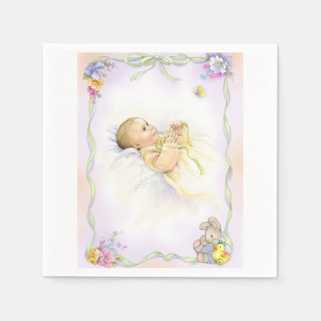 Guardanapo De Papel Baby infant baptism christening design (Frente)