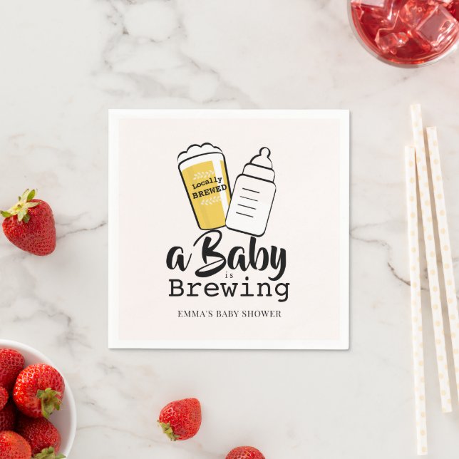 Guardanapo De Papel Baby is Brewing Beer Baby Bottle Pink Baby Shower (Insitu)