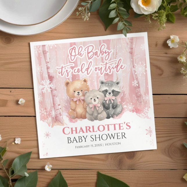 Guardanapo De Papel Baby it's cold outside Pink Forest Baby Shower  (Criador carregado)