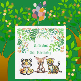 Guardanapo De Papel Baby Kangaroo Tiger Leopard Jungle Floresta Verde