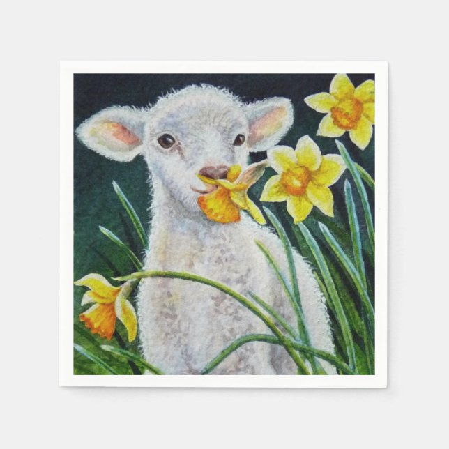 Guardanapo De Papel Baby Lamb e Primavera Daffodils (Frente)