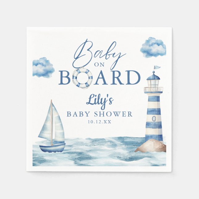Guardanapo De Papel Baby On Board Nautical Baby Shower (Frente)
