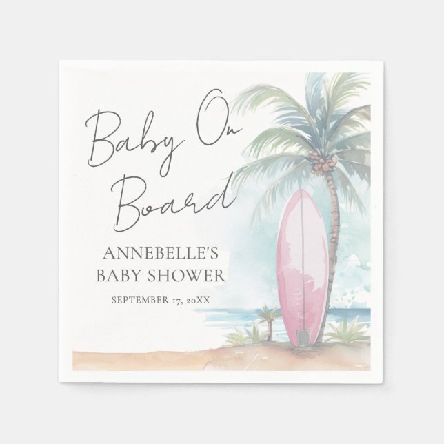 Guardanapo De Papel Baby On Board Pink Beach Baby Shower (Frente)