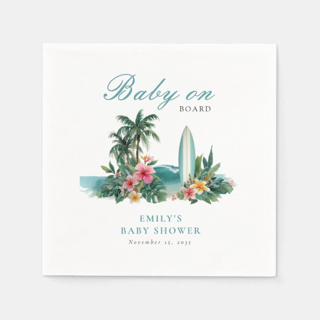 Guardanapo De Papel Baby On Board Surf Beach Baby Shower (Frente)
