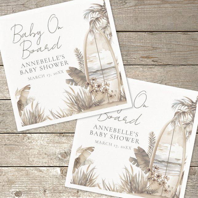 Guardanapo De Papel Baby On Conselho Beach Chá de fraldas (Baby On Board Beach Baby Shower Napkins)