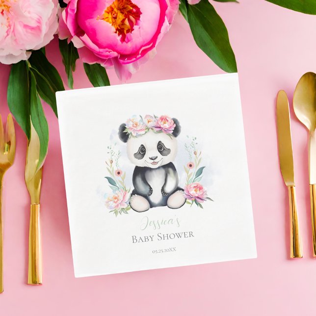 Guardanapo De Papel Baby Panda Peonies Jungle Chá de fraldas (Adorn your celebration with Baby Panda & Boho Peony Jungle Napkins!)