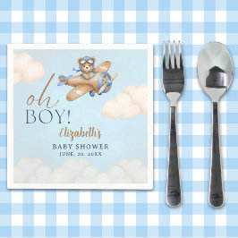 Guardanapo De Papel Baby Shower Boy Adorable Bear Pilot