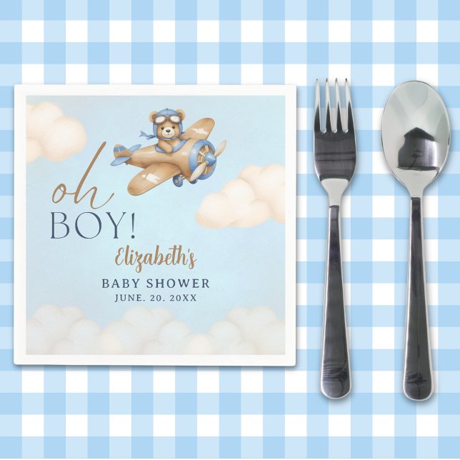 Guardanapo De Papel Baby Shower Boy  Adorable Bear Pilot (Criador carregado)