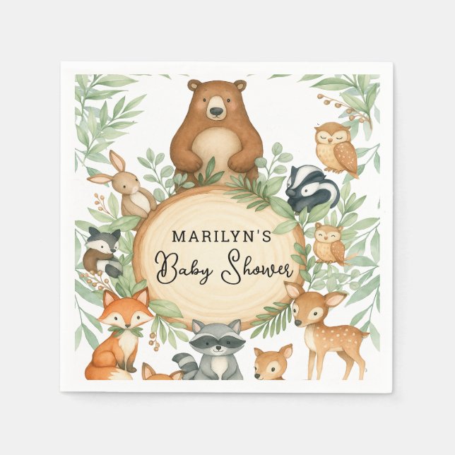 Guardanapo De Papel Baby Shower Cute Baby Animals (Frente)
