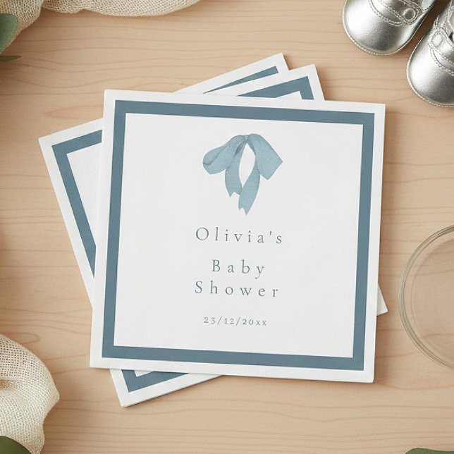 Guardanapo De Papel Baby Shower for Boy – Blue Bow, Customizable  (Criador carregado)