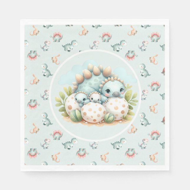 Guardanapo De Papel Baby Shower Napkin Dinosaur Dino Mite Table (Frente)