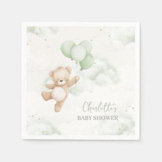 Guardanapo De Papel Baby Shower Napkins Bearly Wait Sage Green Balloon