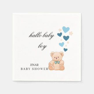 Guardanapo De Papel Baby Shower Napkins – Hallo Baby Boy Teddy Design