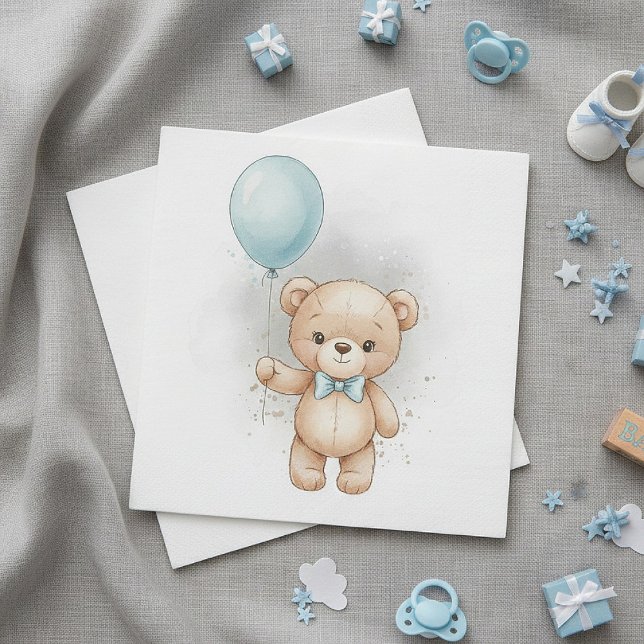 Guardanapo De Papel Baby Shower Paper  for Boy Blue Balloon Teddy Bear (Criador carregado)